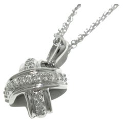 TIFFANY & Co. 18K Weißgold Diamant 10mm Signature X Anhänger Halskette