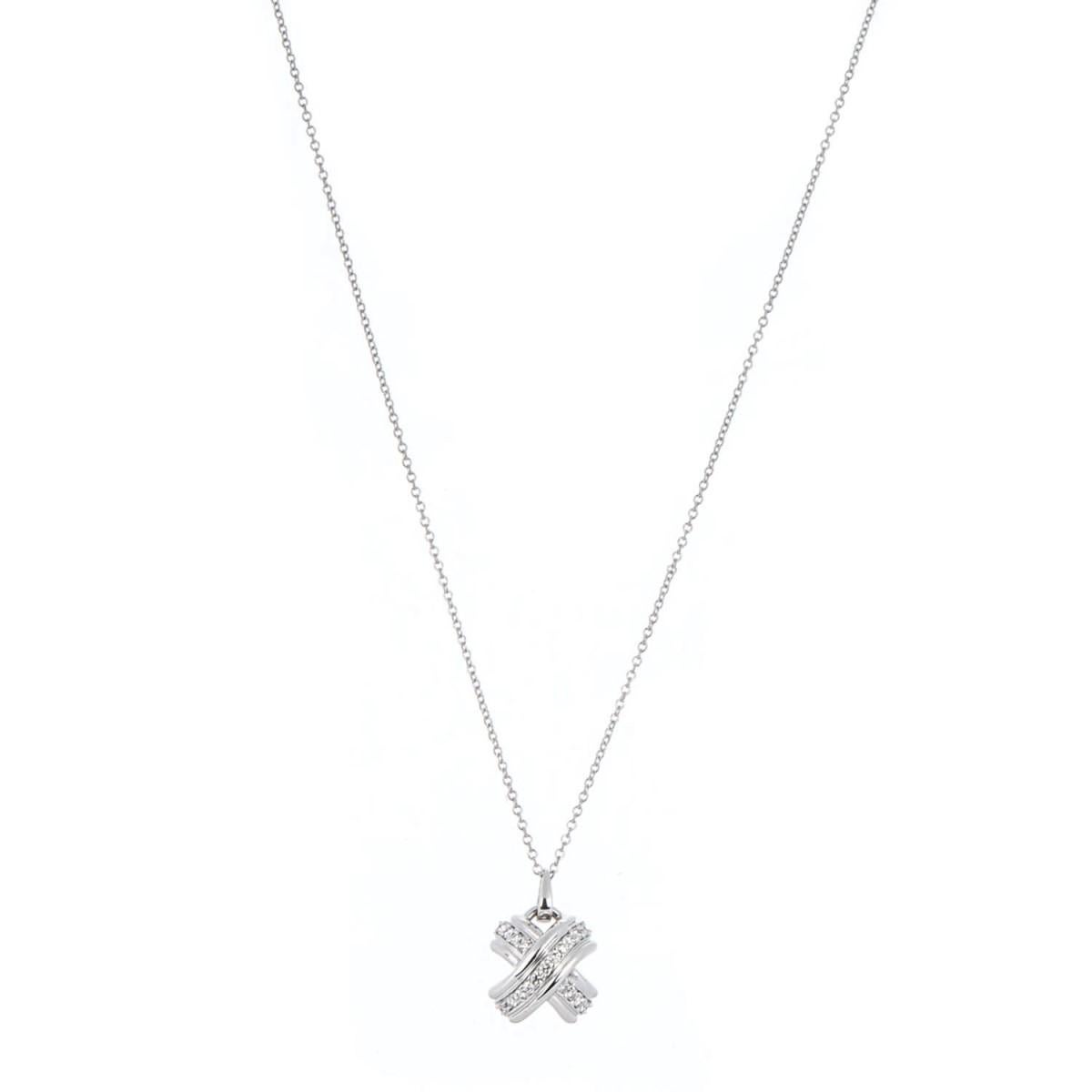 TIFFANY & Co. 18 Karat Weißgold Diamant-Halskette mit X-Anhänger, 12 mm Signatur X im Zustand „Hervorragend“ in Los Angeles, CA