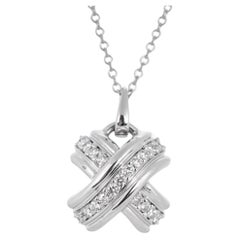 TIFFANY & Co. 18 Karat Weißgold Diamant-Halskette mit X-Anhänger, 12 mm Signatur X