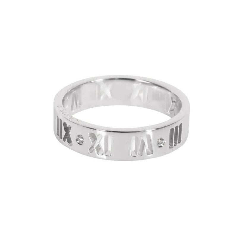 Round Cut TIFFANY & Co. 18K White Gold Diamond 5mm Atlas Pierced Ring 10 For Sale