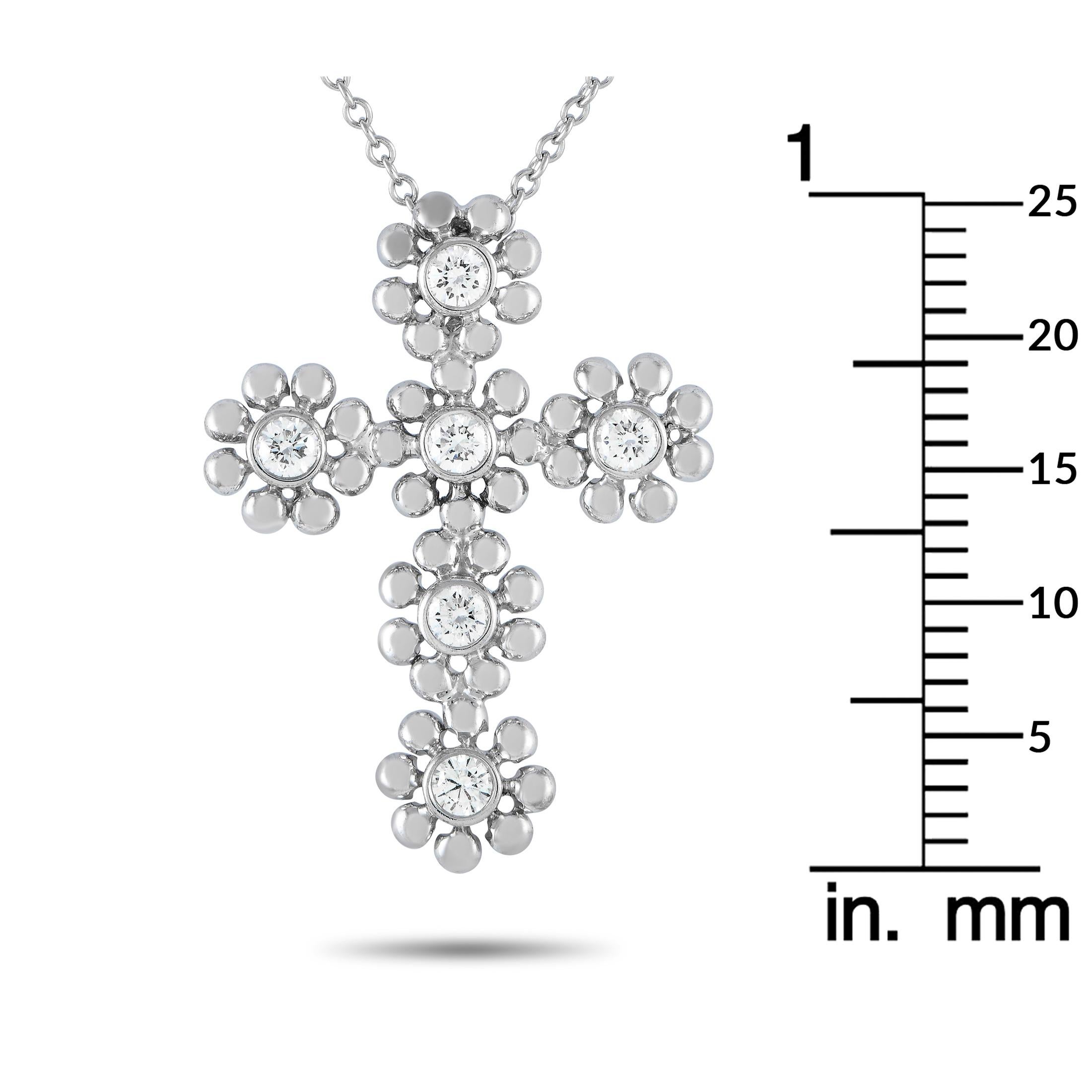 Tiffany & Co. 18K White Gold Diamond Cross Pendant Necklace TI12-100623 In Excellent Condition In Southampton, PA