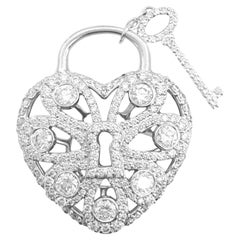Tiffany & Co. 18K White Gold Diamond Filigree Heart Lock Necklace