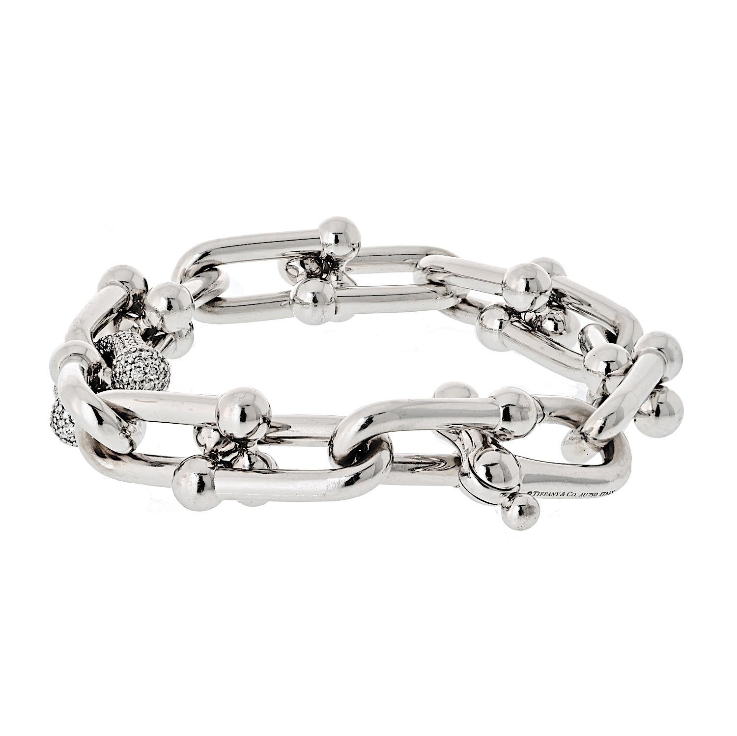 Modern Tiffany & Co. 18K White Gold Diamond HardWear Large Link Bracelet