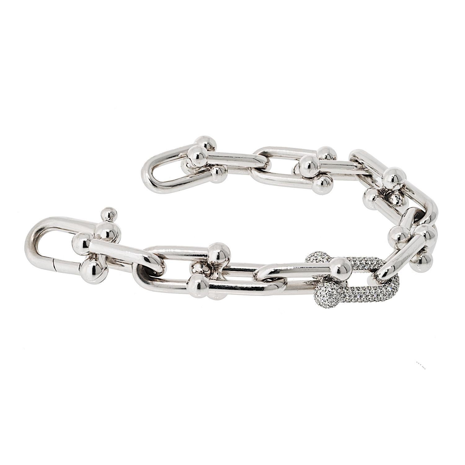 Round Cut Tiffany & Co. 18K White Gold Diamond HardWear Large Link Bracelet