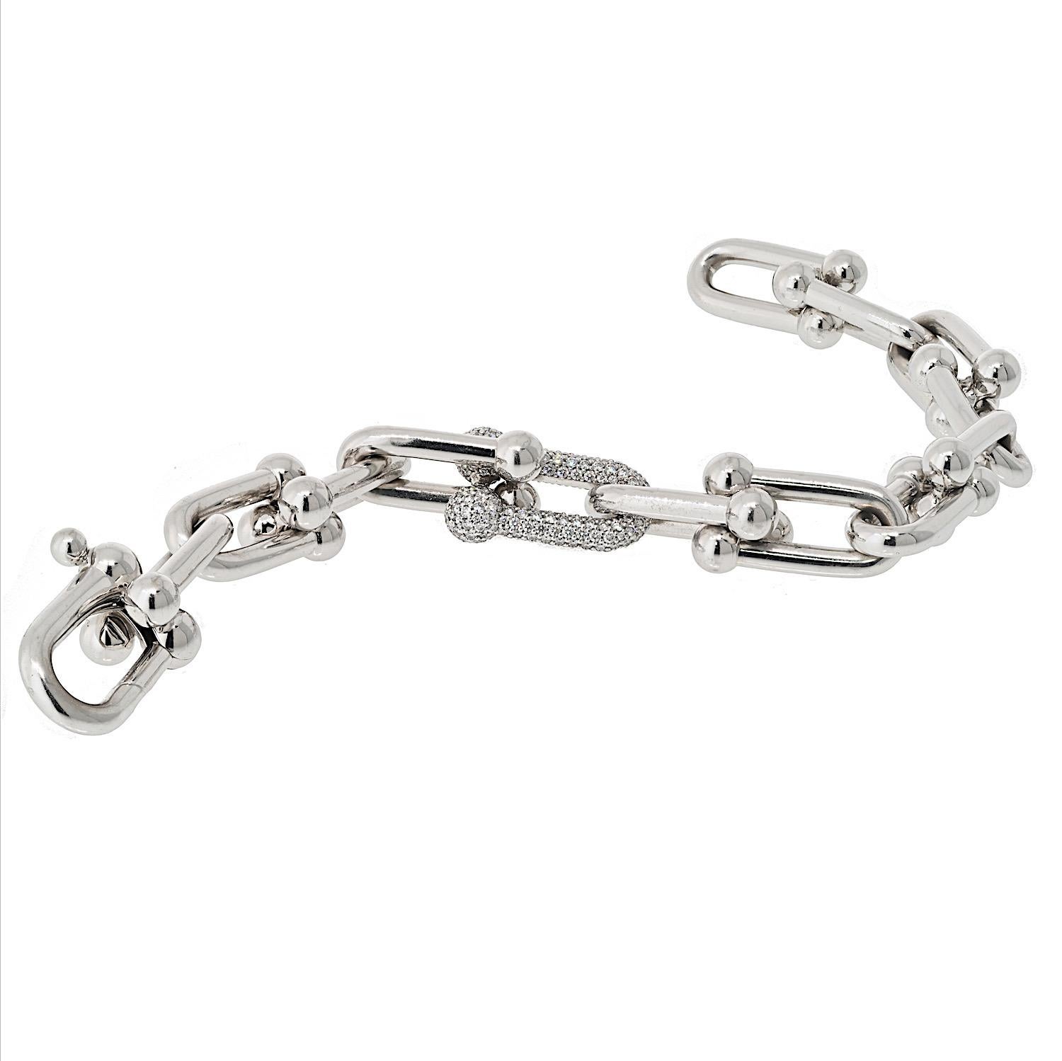 Tiffany & Co. 18K White Gold Diamond HardWear Large Link Bracelet In Excellent Condition In New York, NY