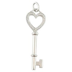 Tiffany & Co. 18K White Gold Diamond Heart Key 1.5" #16091