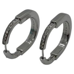 Tiffany & Co. 18K White Gold Diamond Lock Medium Hoop Earrings