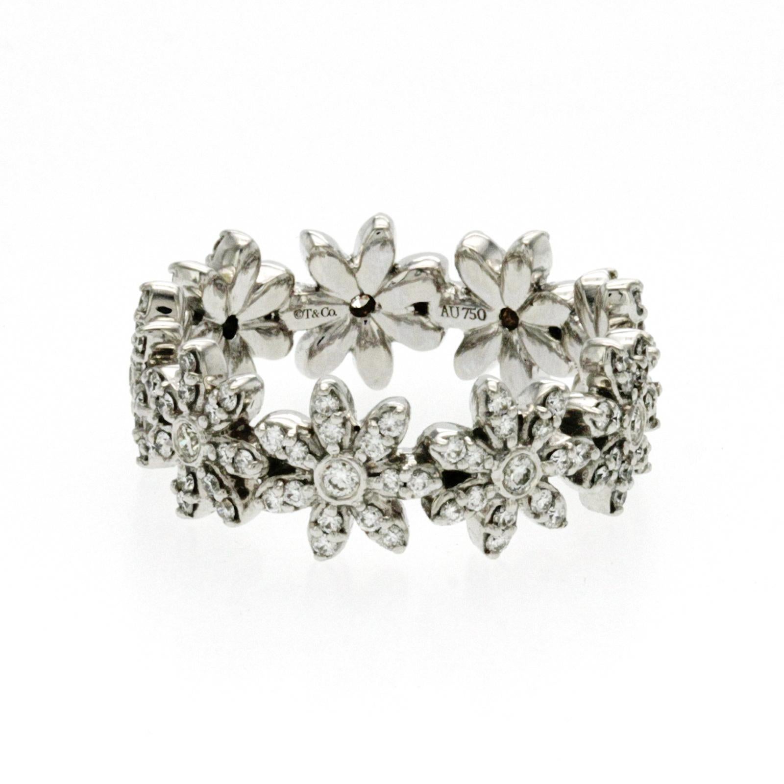 Round Cut Tiffany & Co. 18K White Gold Diamond Metro Daisy Band Ring For Sale