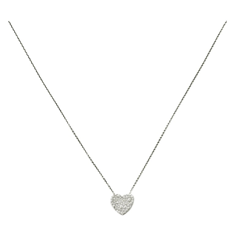 Tiffany and Co 18k White Gold Diamond Pave Heart Necklace For Sale at ...