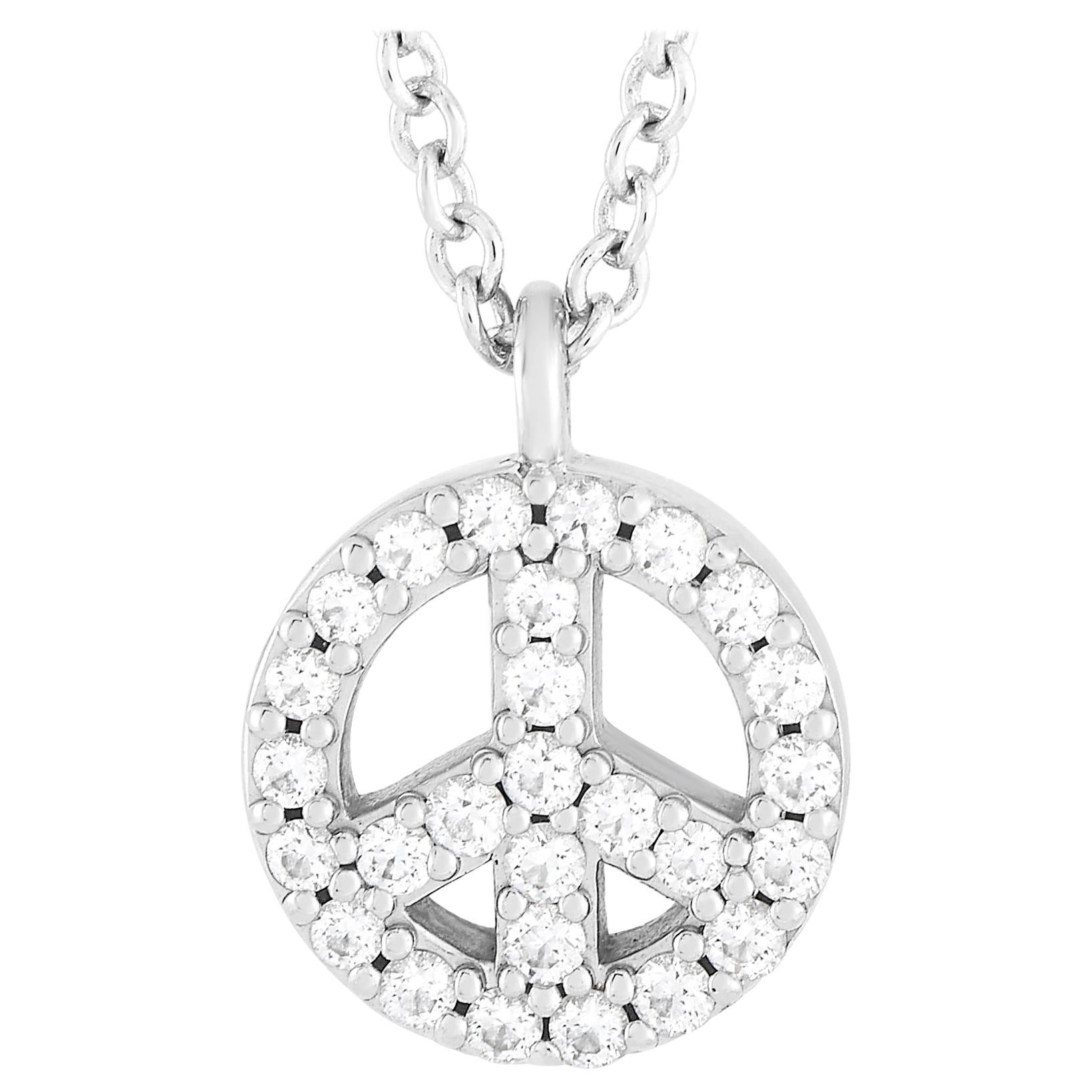 Tiffany & Co. 18K White Gold Diamond Peace Sign Pendant Necklace