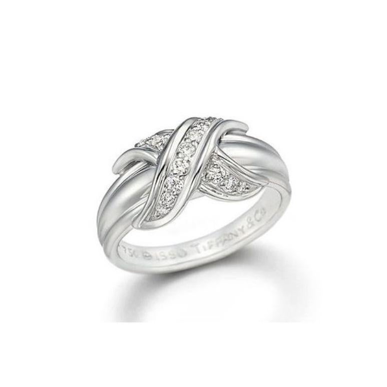 TIFFANY and Co. 18K White Gold Diamond Signature X Ring 6 For Sale at ...