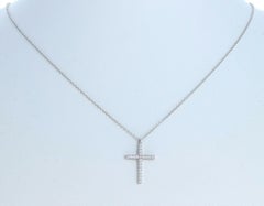 Tiffany & Co. 18k White Gold & Diamond Small Cross Pendant Necklace