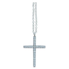 Tiffany & Co. 18k White Gold & Diamond Small Cross Pendant Necklace