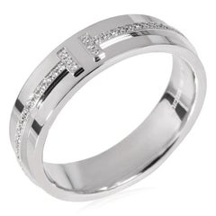 TIFFANY & Co. 18K White Gold 5.5mm Wide Diamond T Ring 8