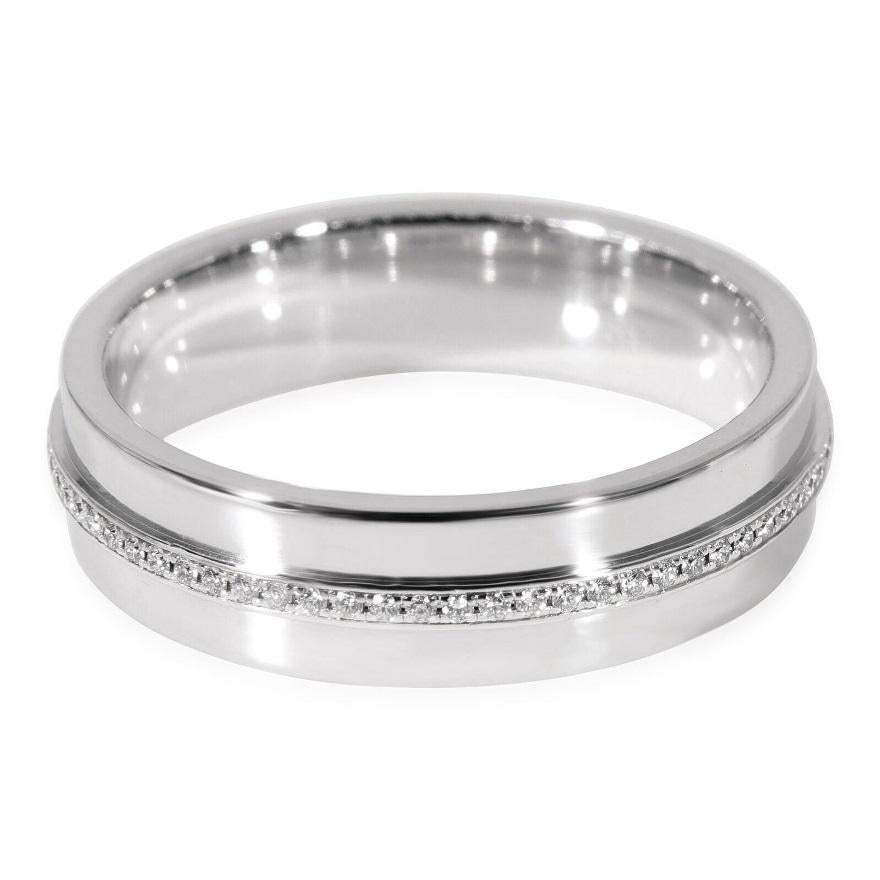 Round Cut Tiffany & Co. 18k White Gold Diamond T Ring 8 For Sale