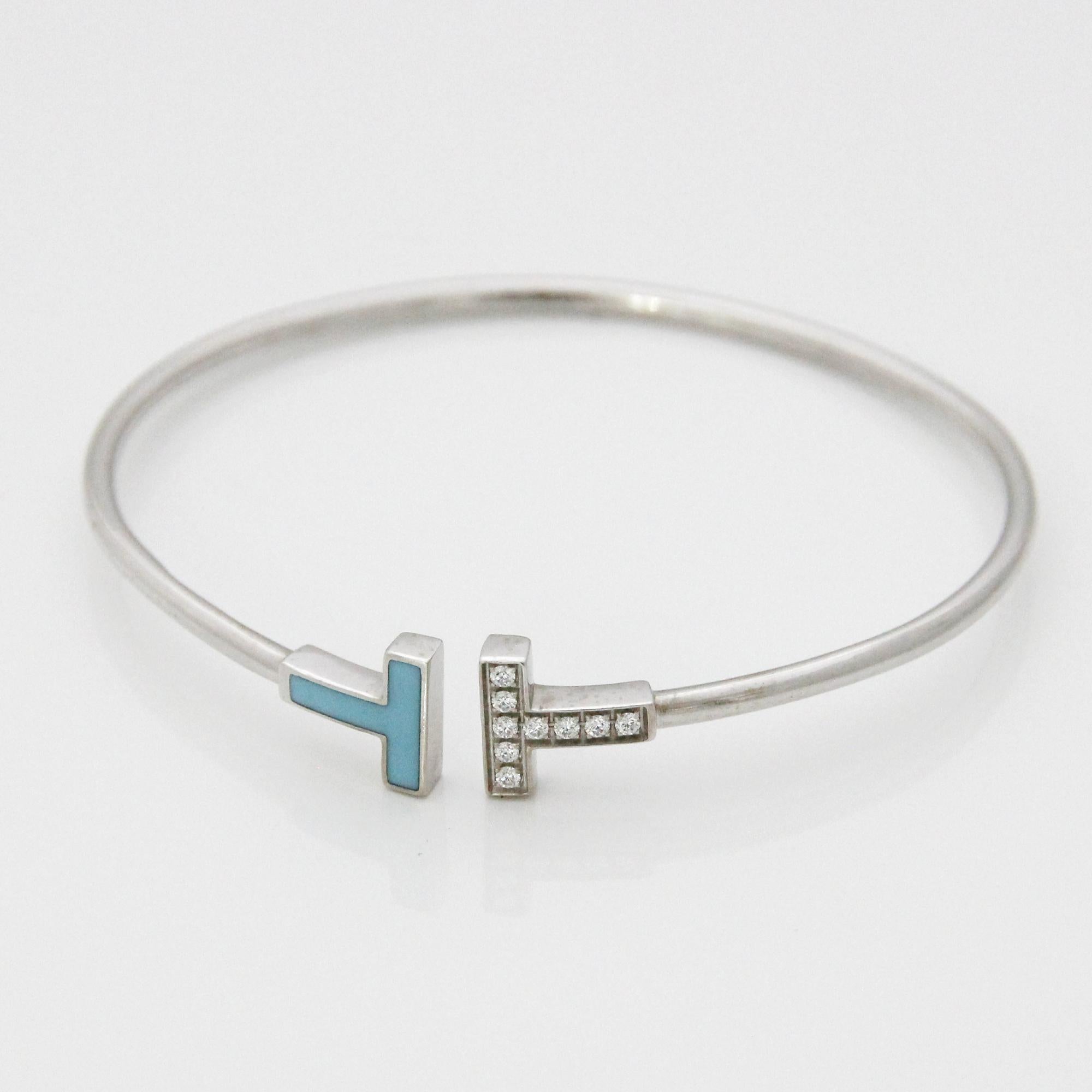 Tiffany & Co 18 Karat Weißgold Diamant-Diamant  T-Draht-Armband (Moderne)