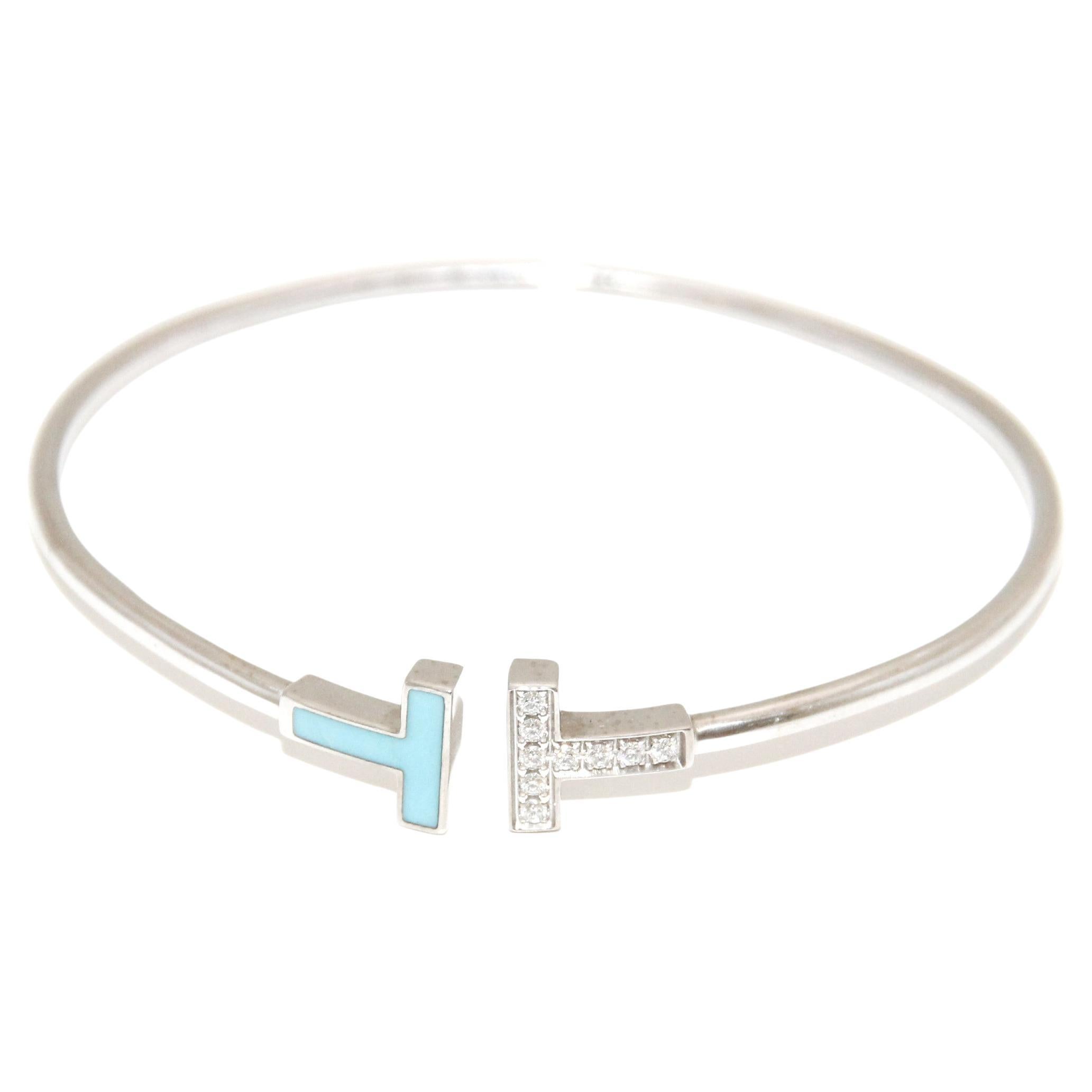 Tiffany & Co 18K White Gold Diamond  T-Wire Bracelet                   For Sale