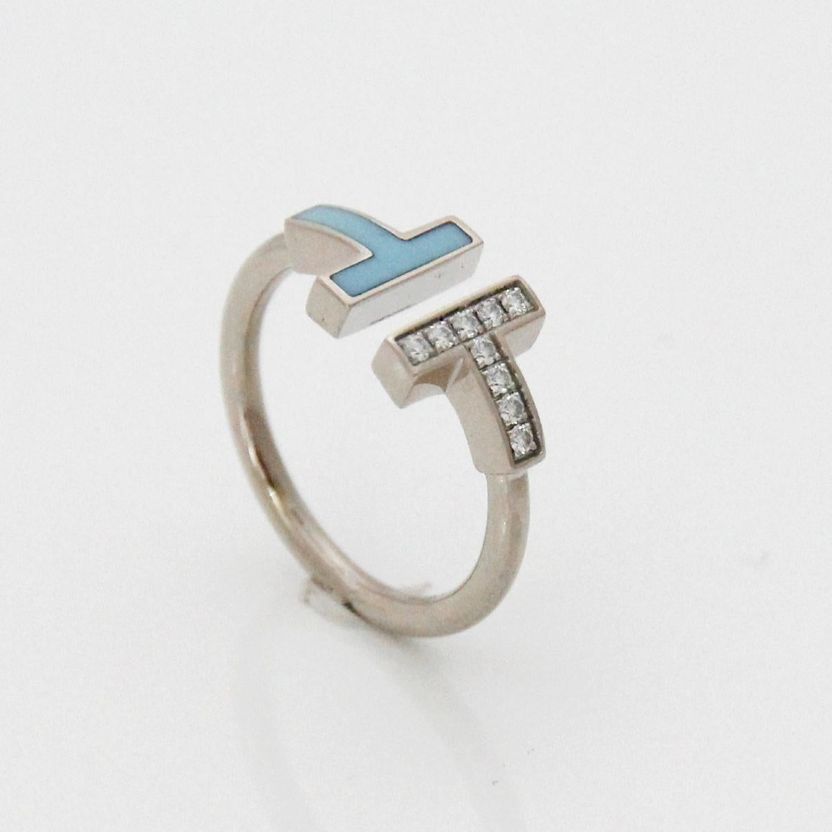 Brilliant Cut Tiffany & Co 18K White Gold Diamond T-Wire Ring
