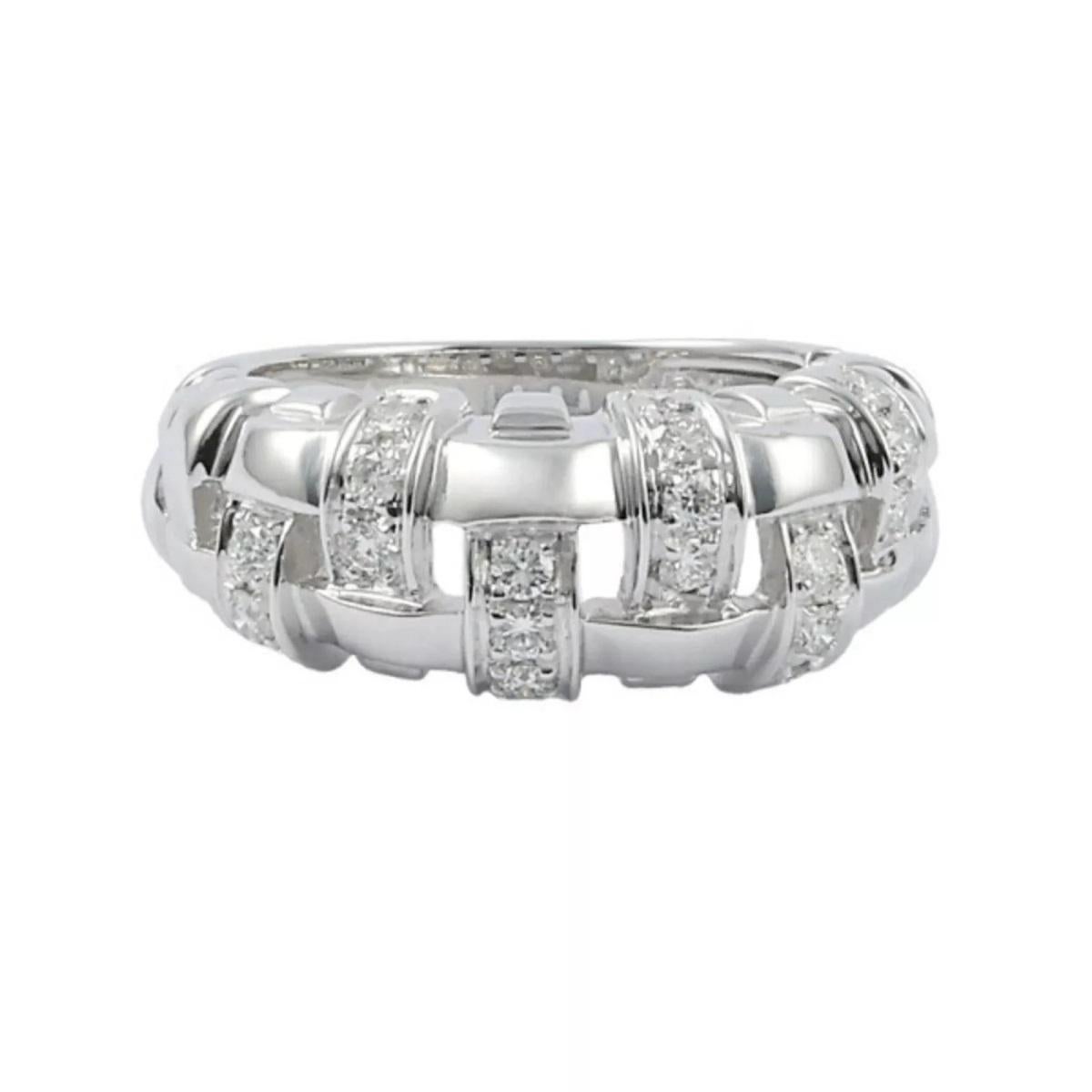 Round Cut TIFFANY & Co. 18K White Gold Diamond Woven Ring 6 For Sale