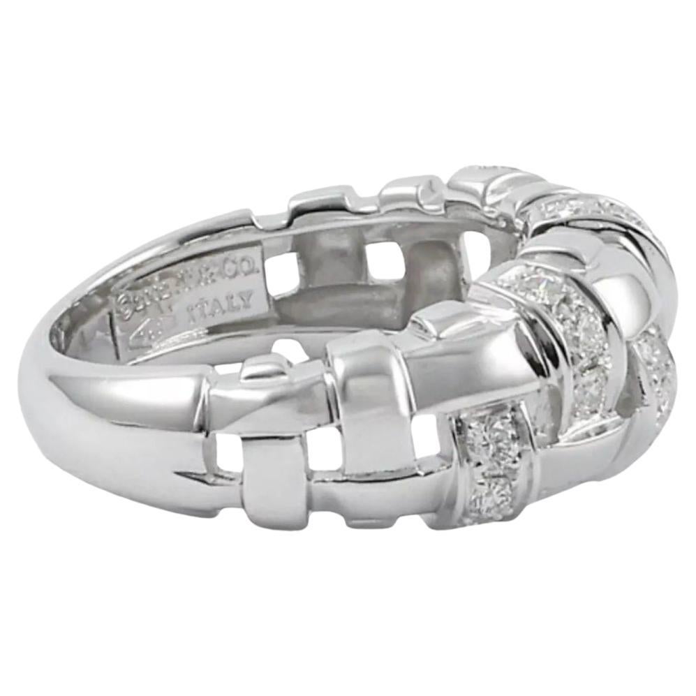 TIFFANY & Co. 18K White Gold Diamond Woven Ring 6