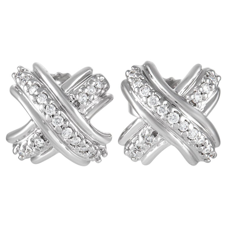 Tiffany and Co. 18K White Gold Diamond x Earrings For Sale at 1stDibs