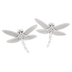 Tiffany & Co. Clous d'oreilles en or blanc 18 carats à double finition libellule en forme de dragon et diamants