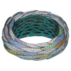 Tiffany & Co. 18k White Gold Feathered Cloak Diamond, Garnet & Sapphire Bracelet