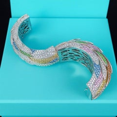Tiffany & Co. 18k White Gold Feathered Cloak Diamond, Garnet & Sapphire Bracelet