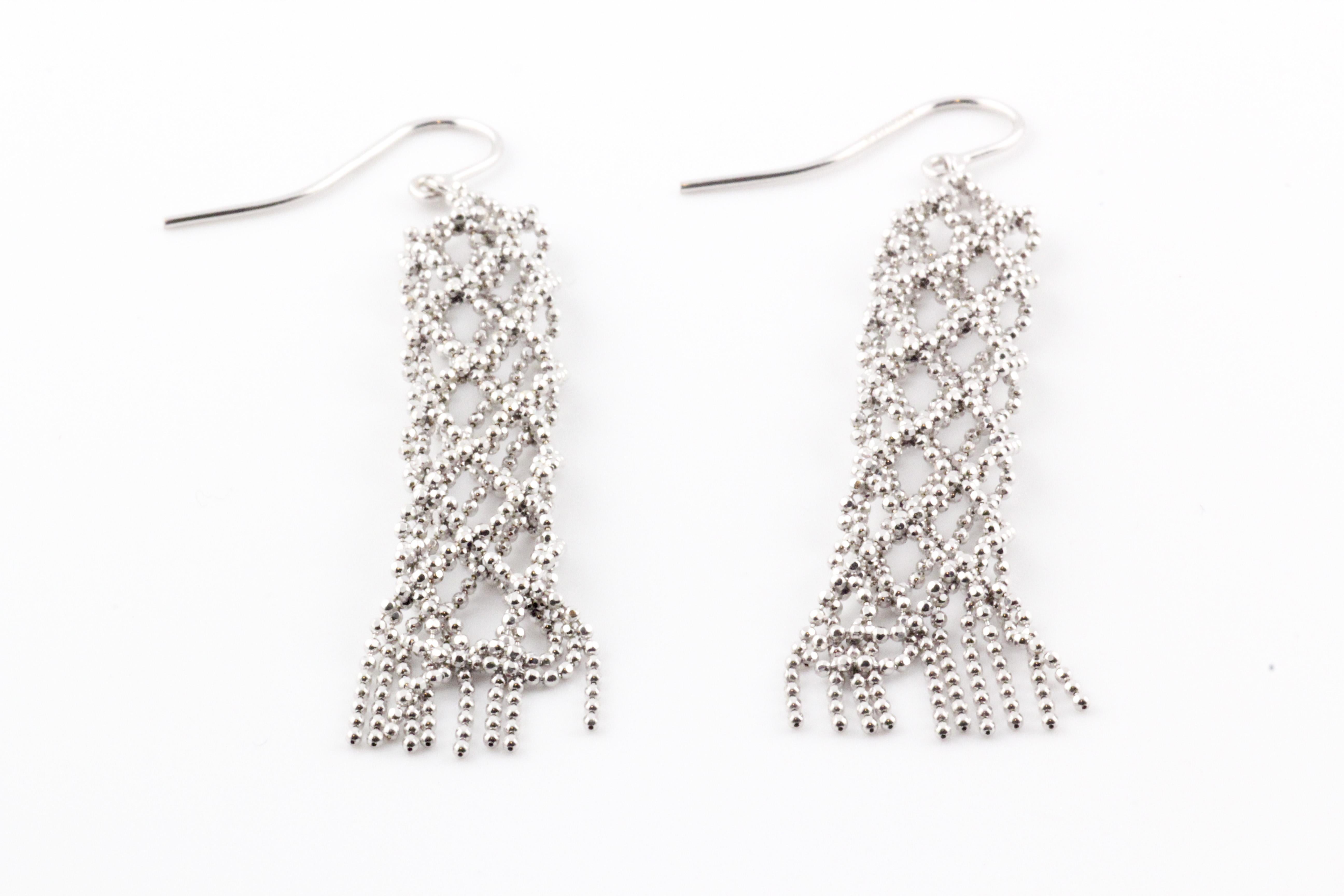 Contemporary Tiffany & Co. 18K White Gold Fringe Bead Tassel Drop Dangle Braided Earrings