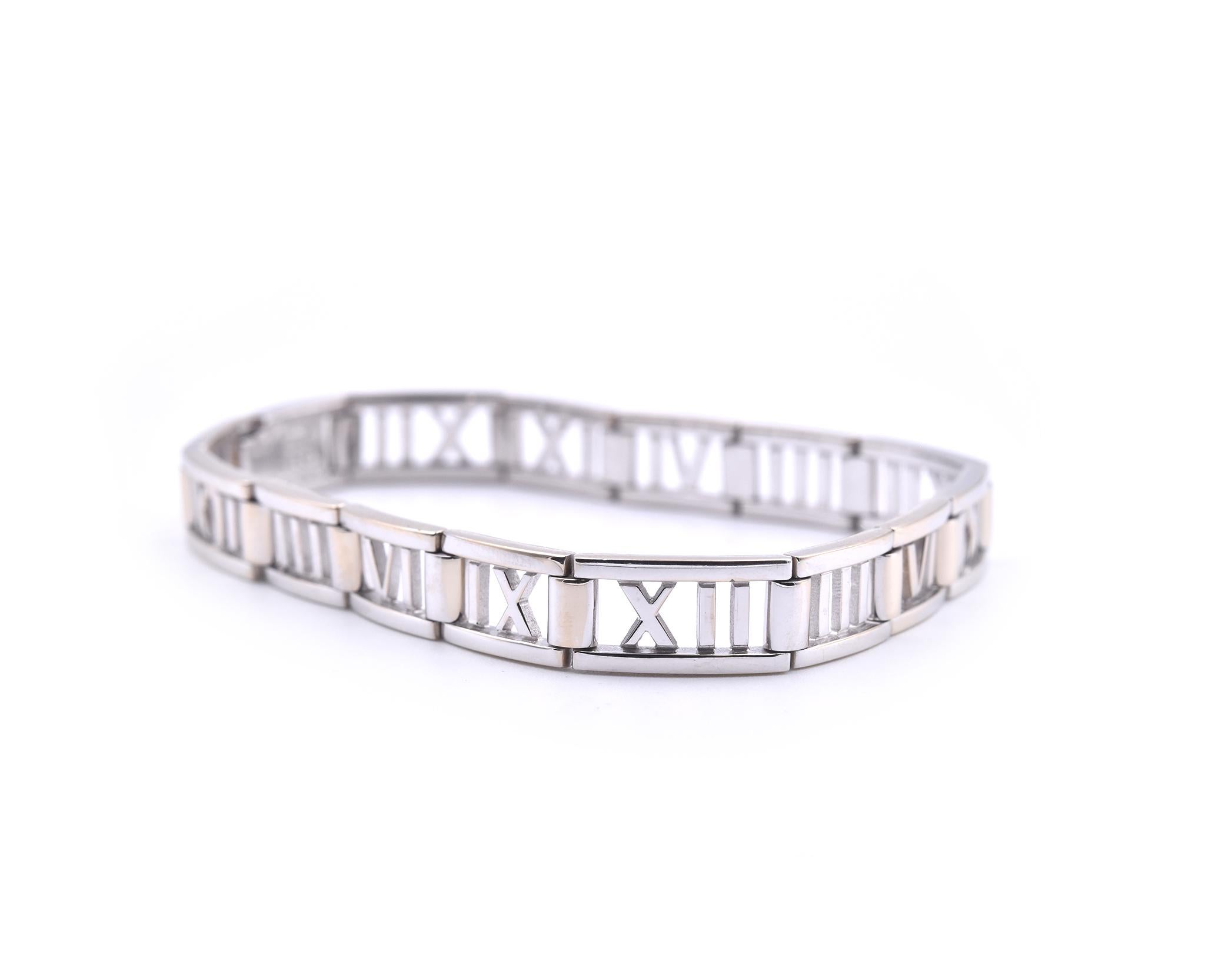 Designer: Tiffany & Co
Materials: 18k White Gold
Dimensions: bracelet measures 7 inches in length and 7.80mm in width
Weight: 27.04 grams