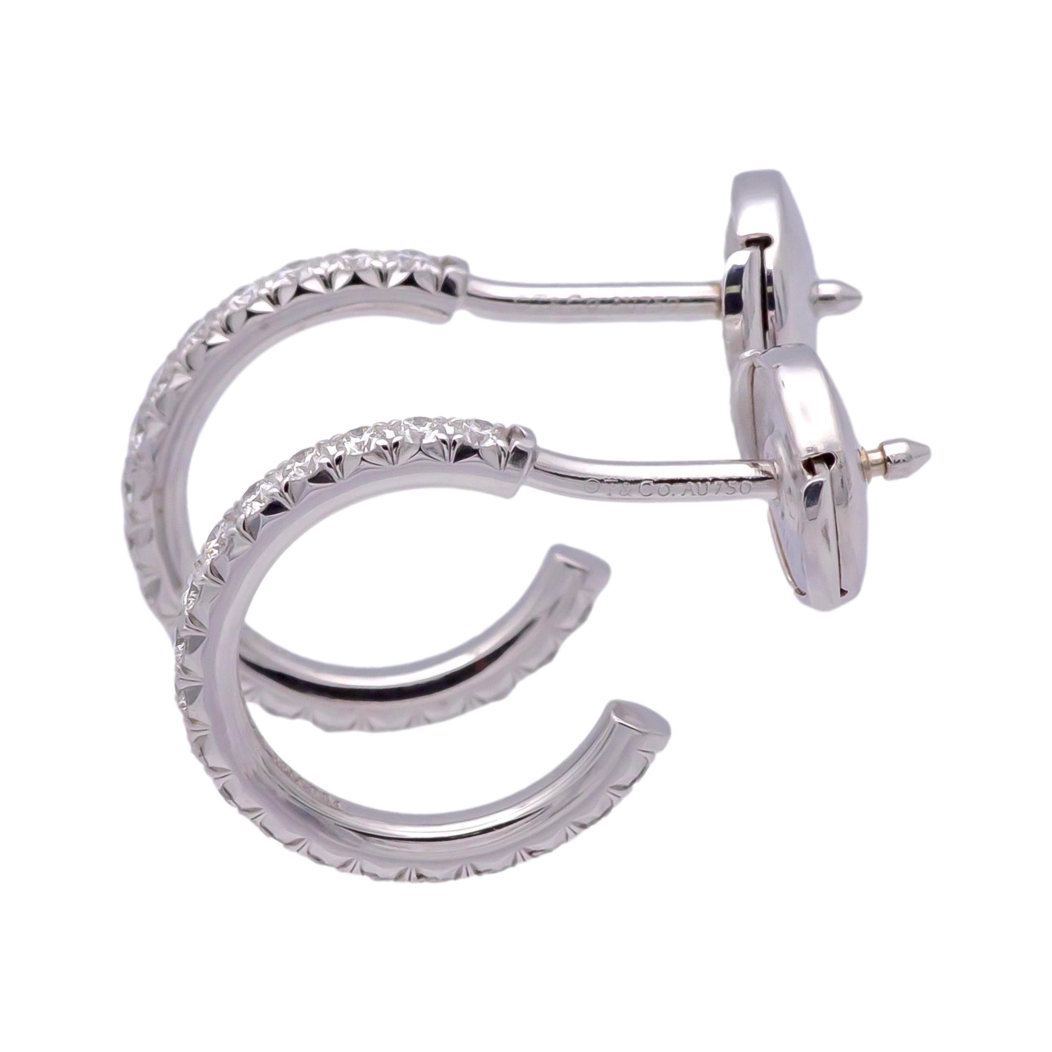 Modern Tiffany & Co. 18K White Gold Metro .30ct Diamond Hoop Earrings, Small