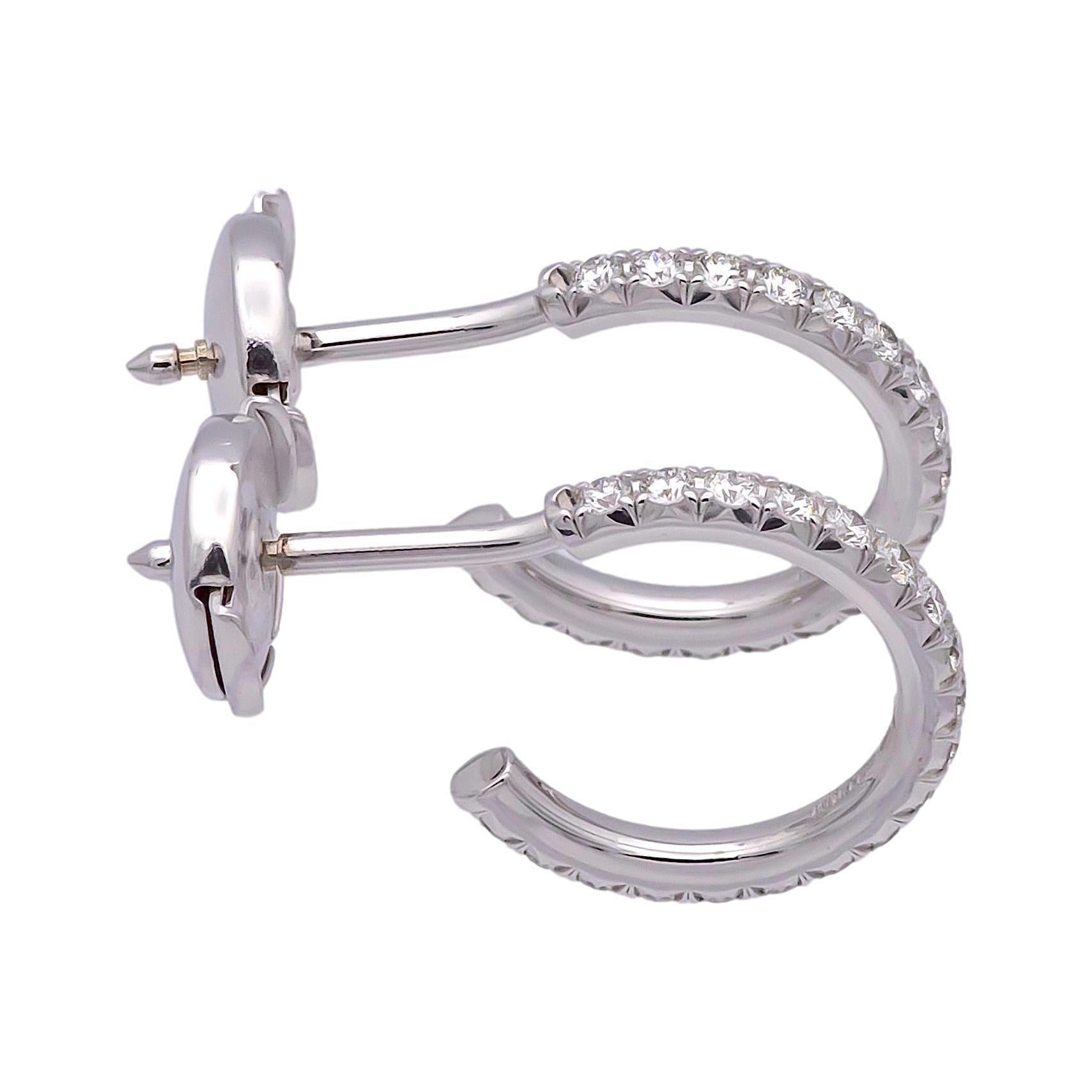 Tiffany & Co. 18K White Gold Metro .30ct Diamond Hoop Earrings, Small In Excellent Condition In New York, NY