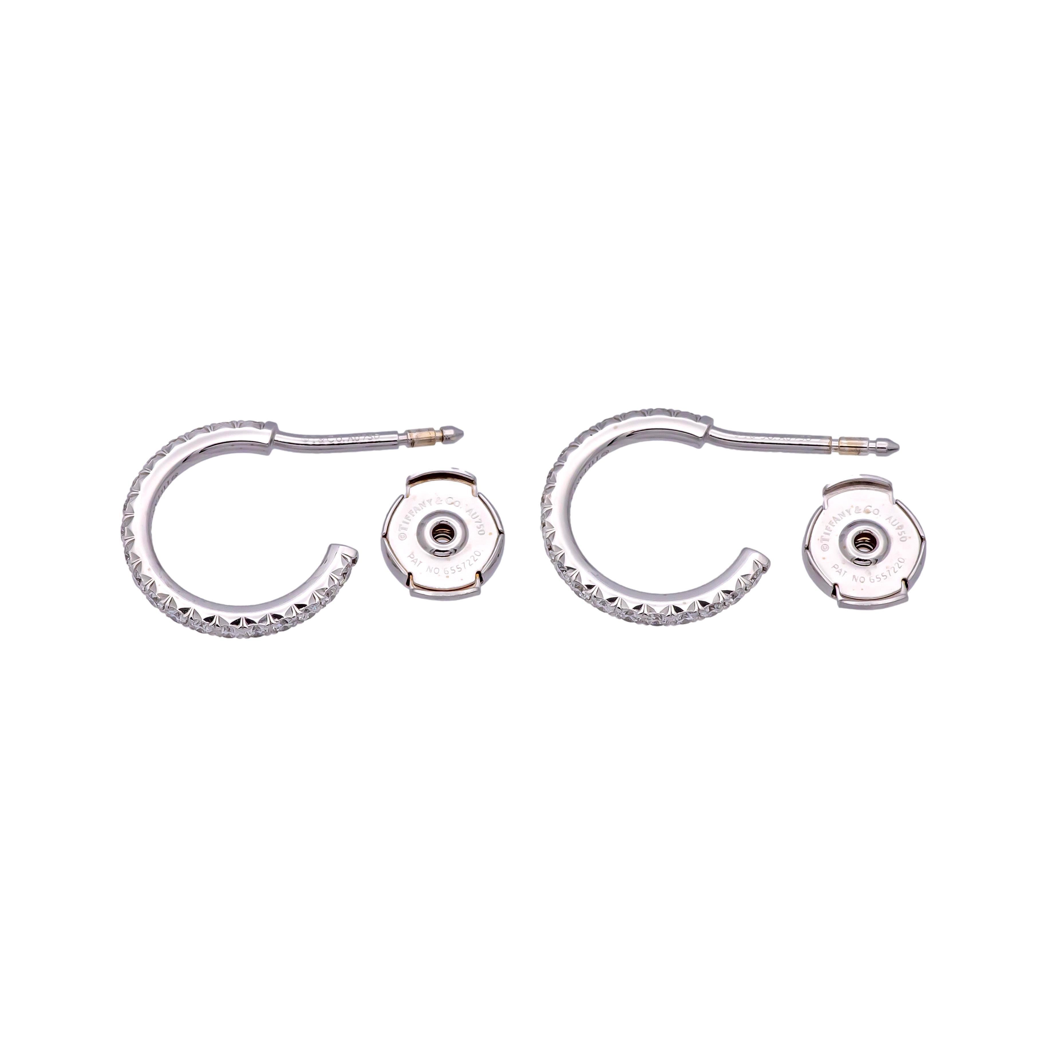 Women's Tiffany & Co. 18K White Gold Metro .30ct Diamond Hoop Earrings, Small