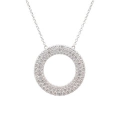 Tiffany & Co. 18K White Gold Metro Circle 3 Row Pave Diamond Pendant Necklace