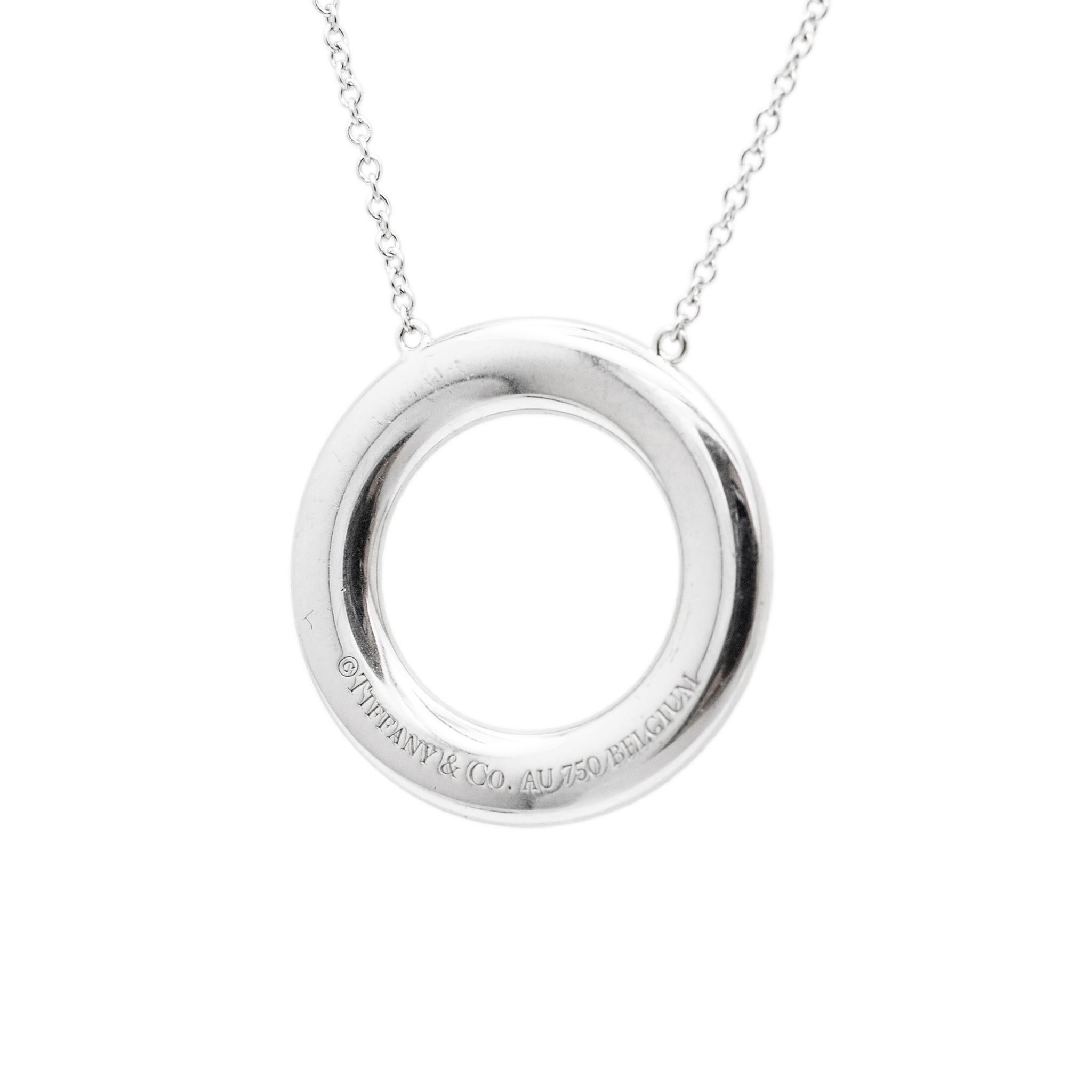 Tiffany & Co. 18K White Gold Metro Circle 3 Row Pave Diamond Pendant Necklace In Excellent Condition In Houston, TX