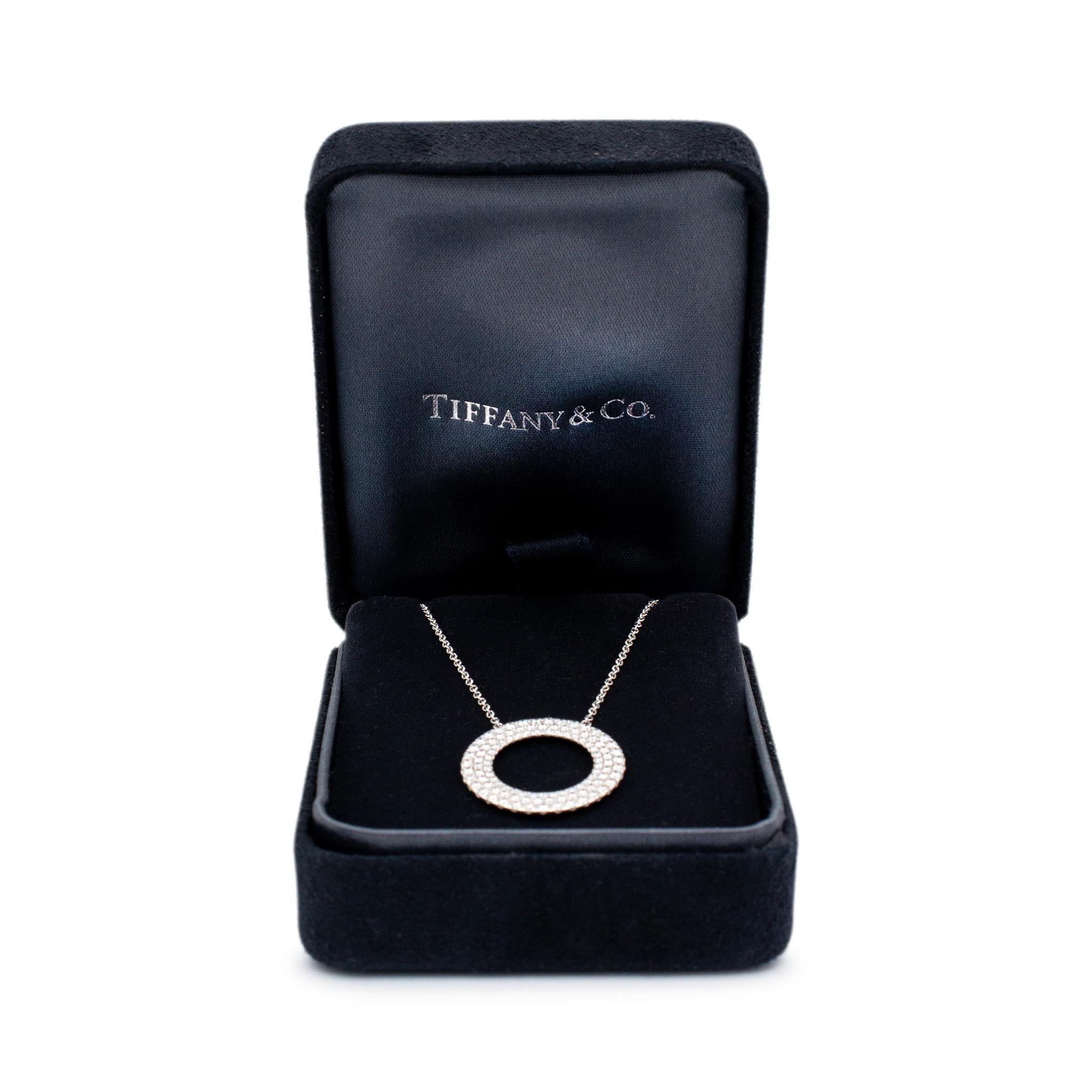 Women's Tiffany & Co. 18K White Gold Metro Circle 3 Row Pave Diamond Pendant Necklace