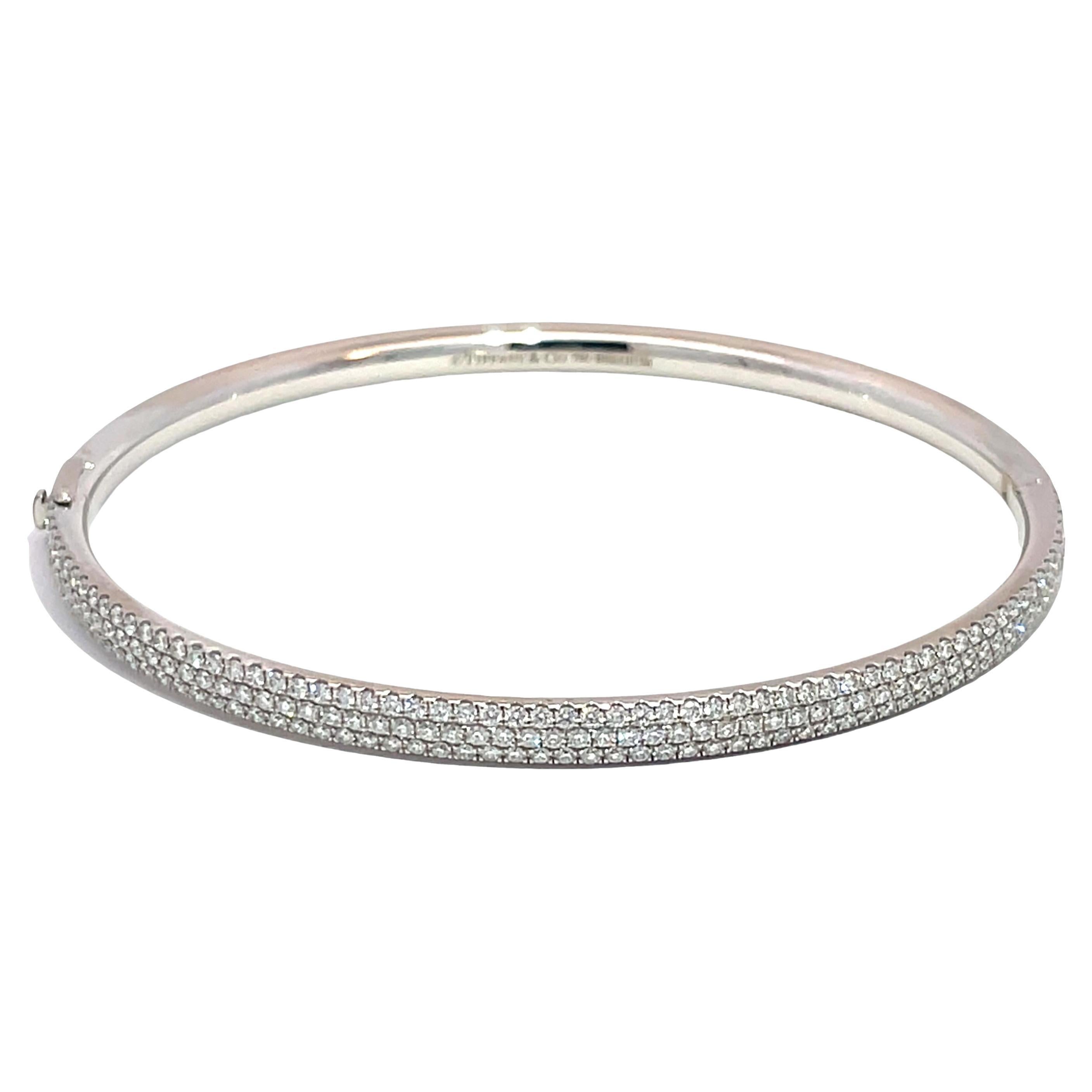 Tiffany 
Co. 18K White Gold Metro Collection Diamond Hinged Bangle For Sale