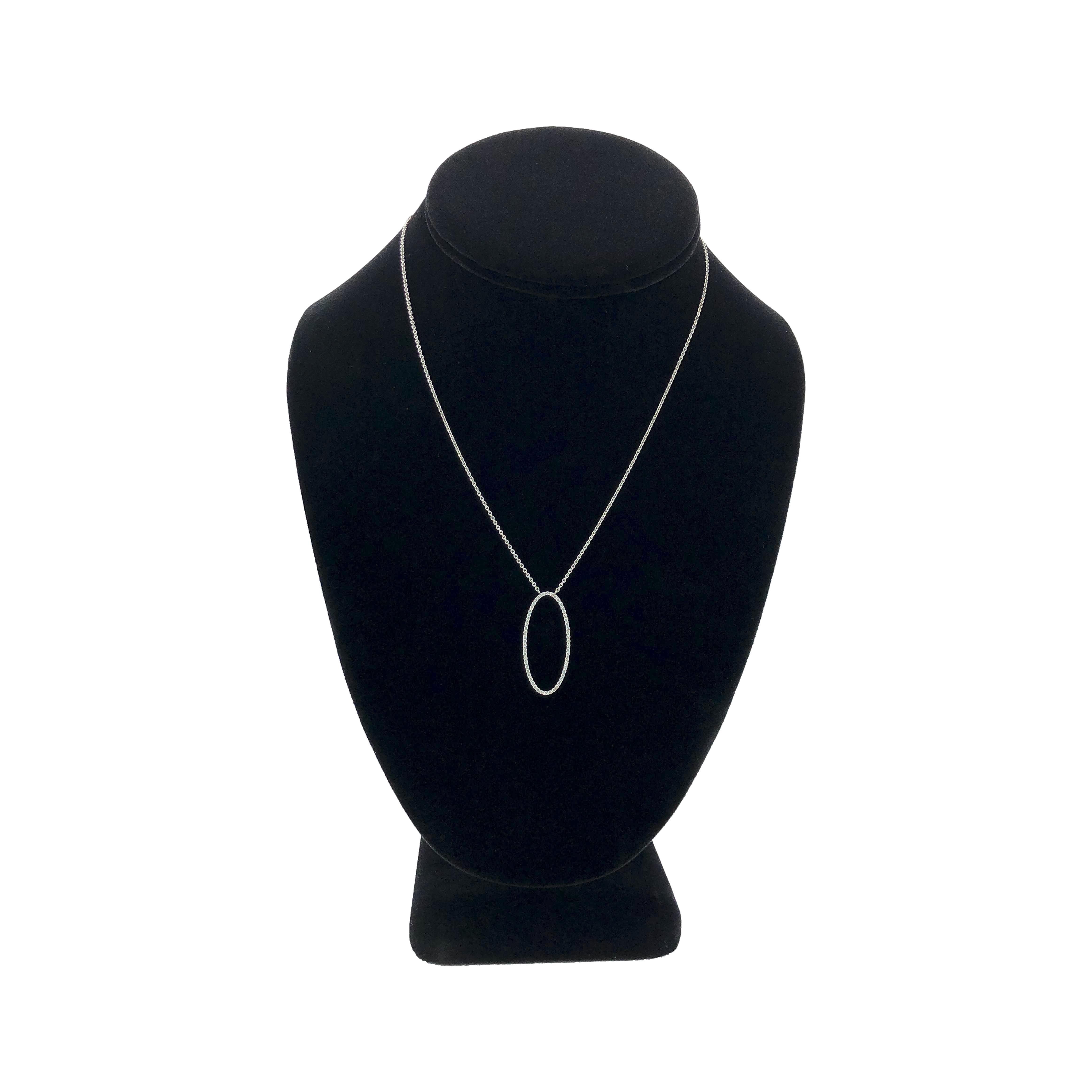 Contemporary Tiffany & Co. 18K White Gold Metro Diamond Oval Pendant Necklace 16