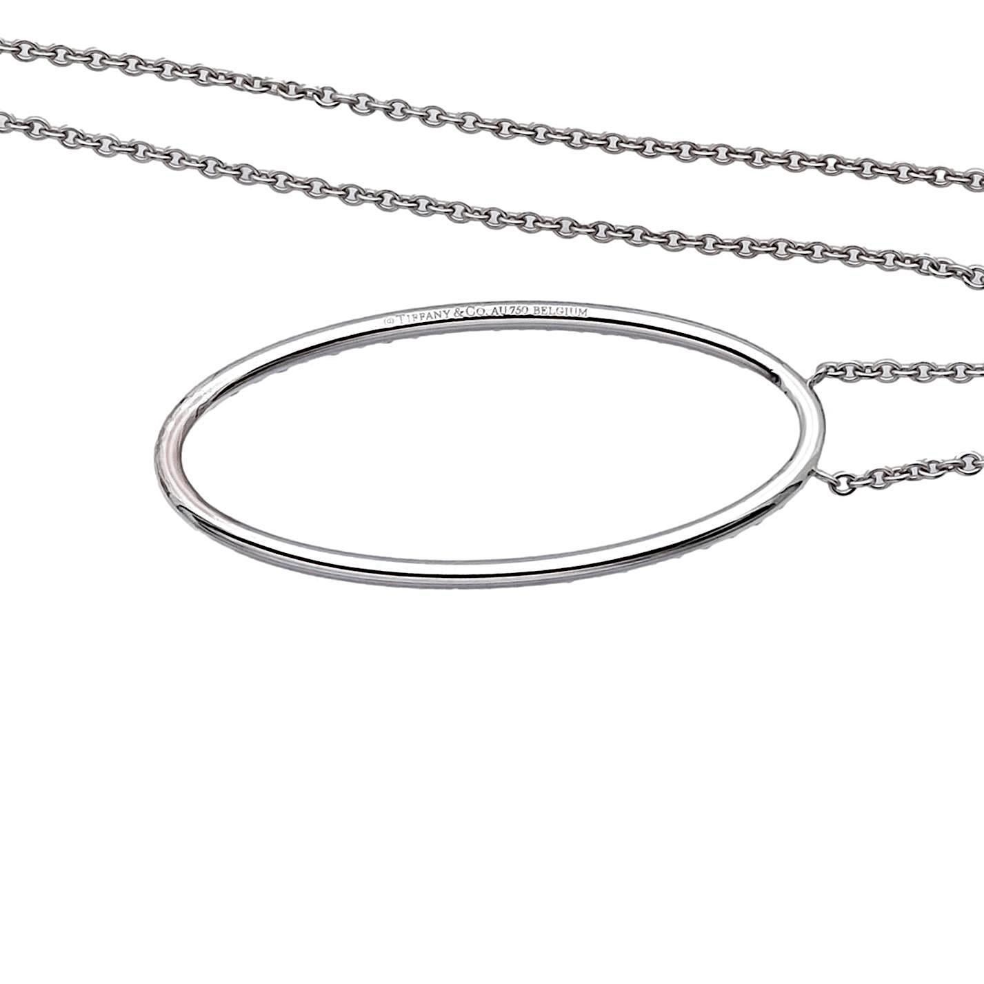 Brilliant Cut Tiffany & Co. 18K White Gold Metro Diamond Oval Pendant Necklace 16