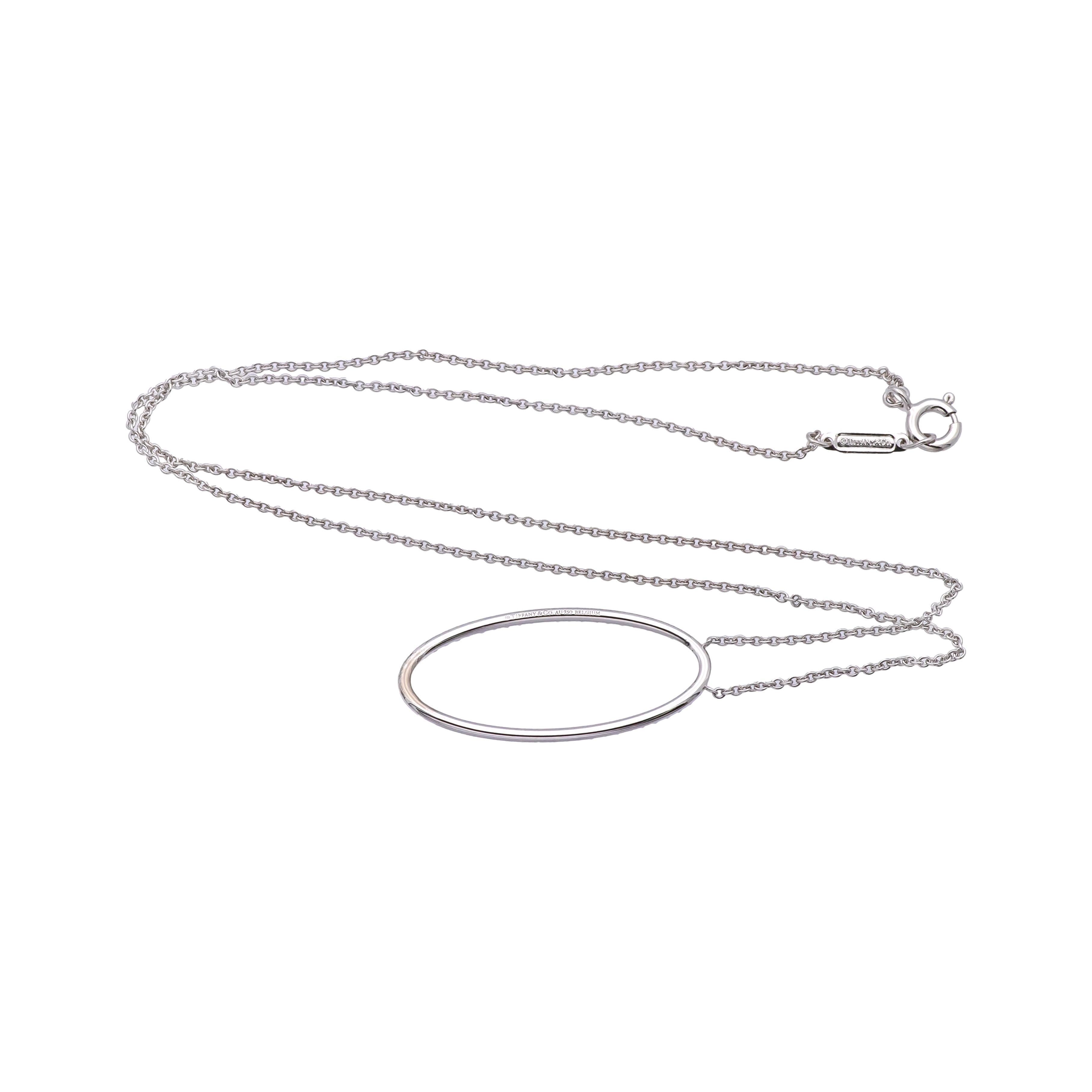 Tiffany & Co. 18K White Gold Metro Diamond Oval Pendant Necklace 16