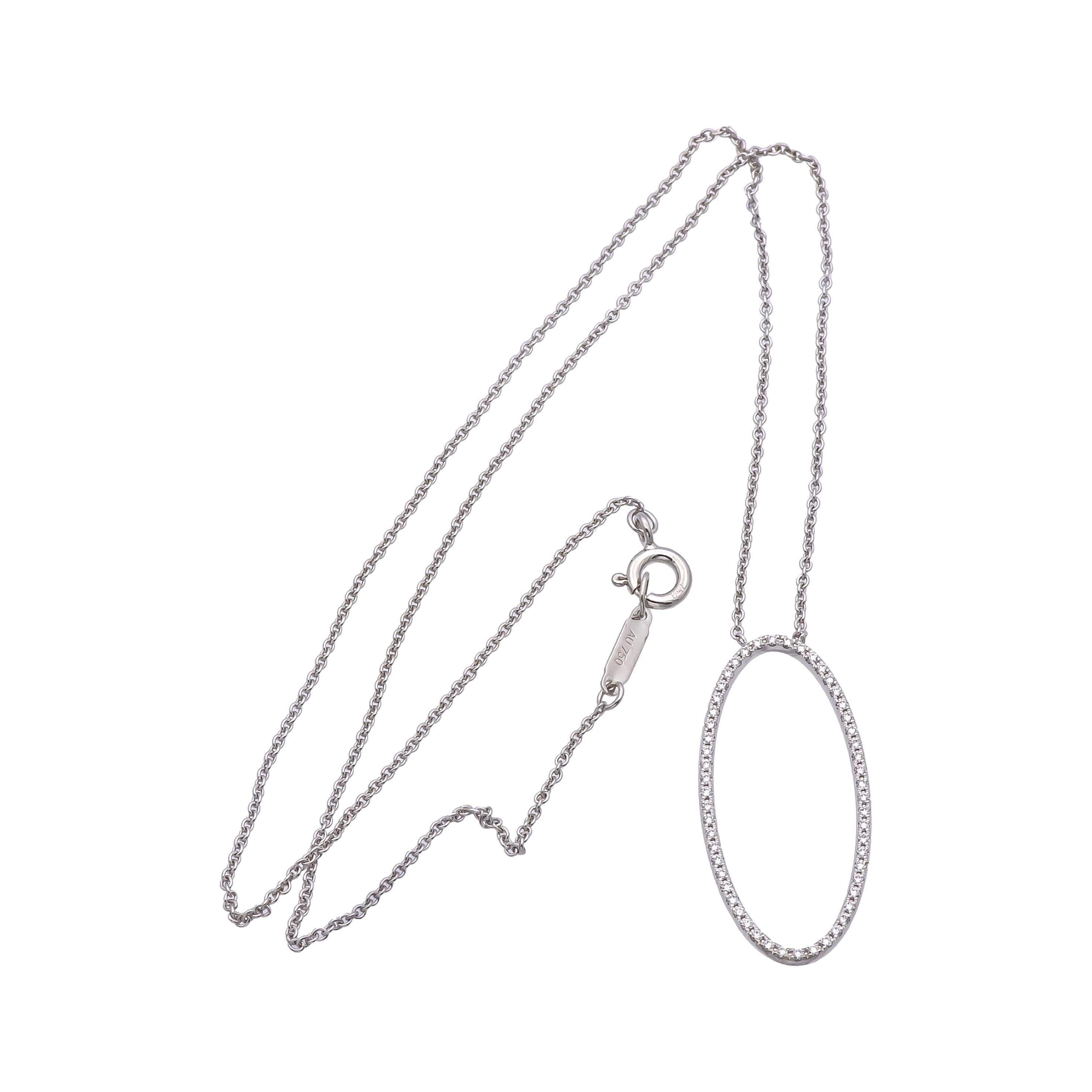 Women's Tiffany & Co. 18K White Gold Metro Diamond Oval Pendant Necklace 16