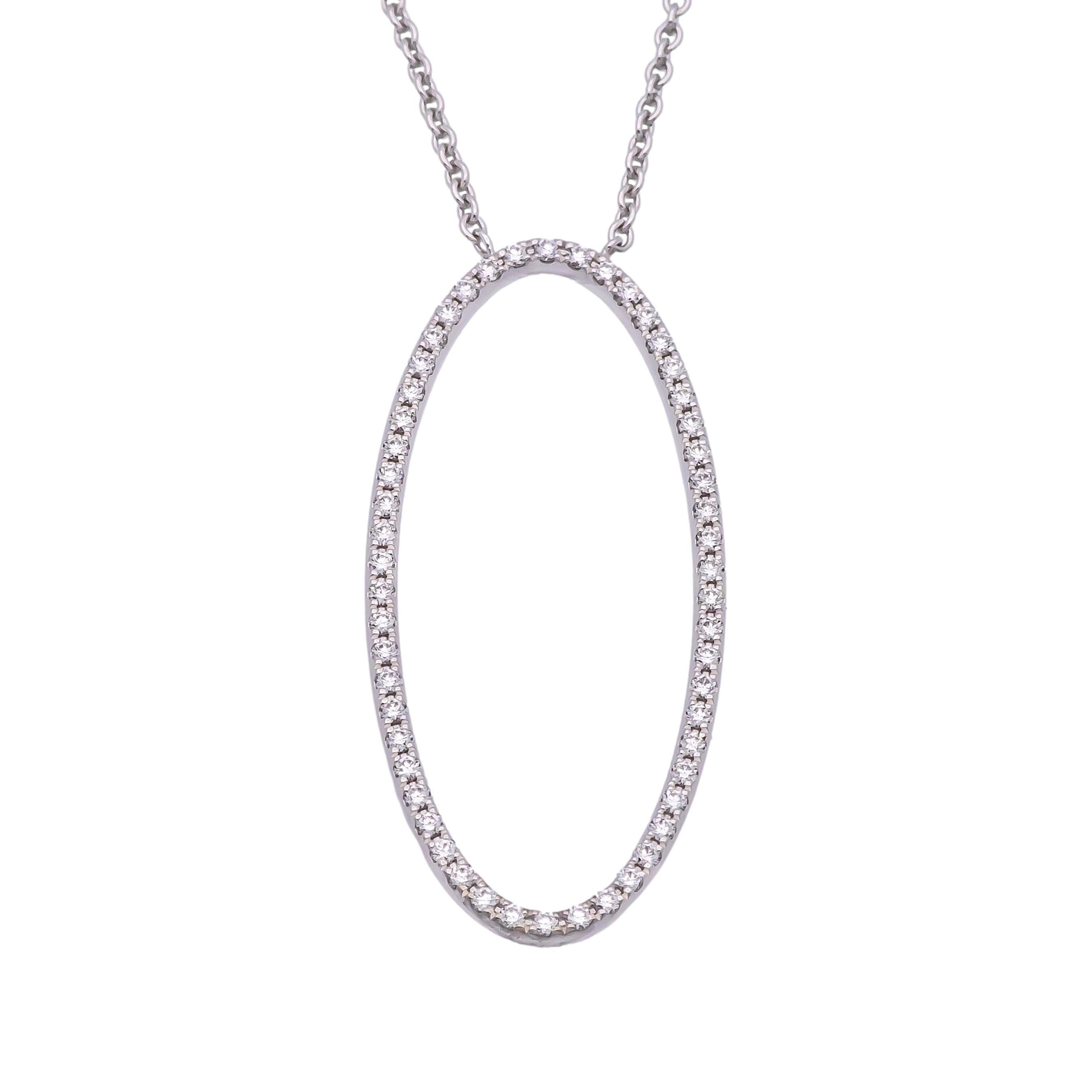 Tiffany & Co. 18K White Gold Metro Diamond Oval Pendant Necklace 16