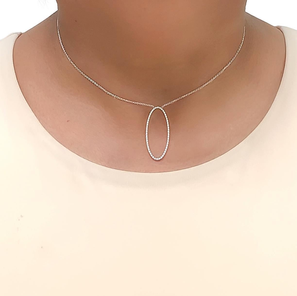 Tiffany & Co. 18K White Gold Metro Diamond Oval Pendant Necklace 16