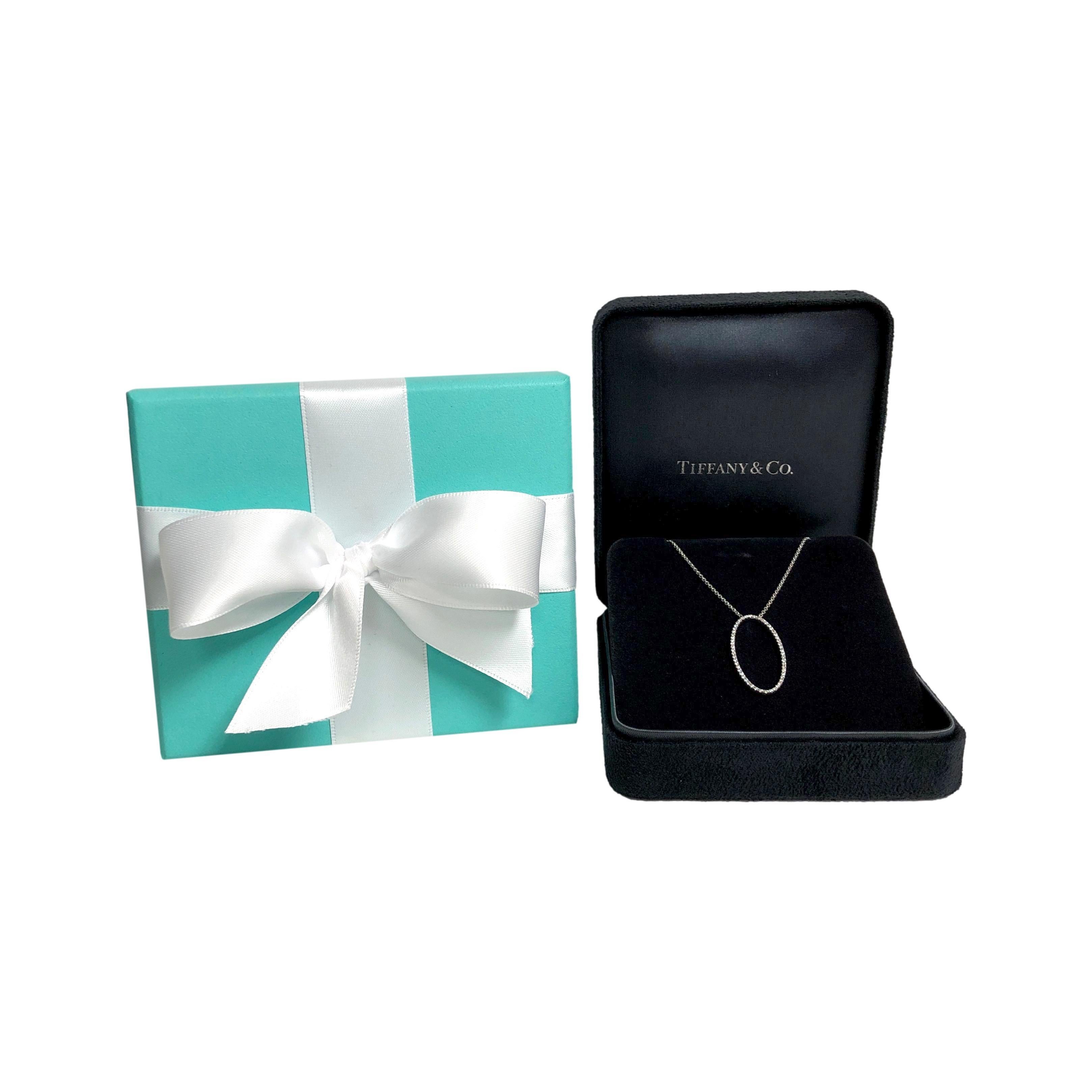 Tiffany & Co. 18K White Gold Metro Diamond Oval Pendant Necklace 16