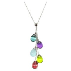 TIFFANY & Co. 18K White Gold Multi Stone Rainbow Drop Pendant Necklace