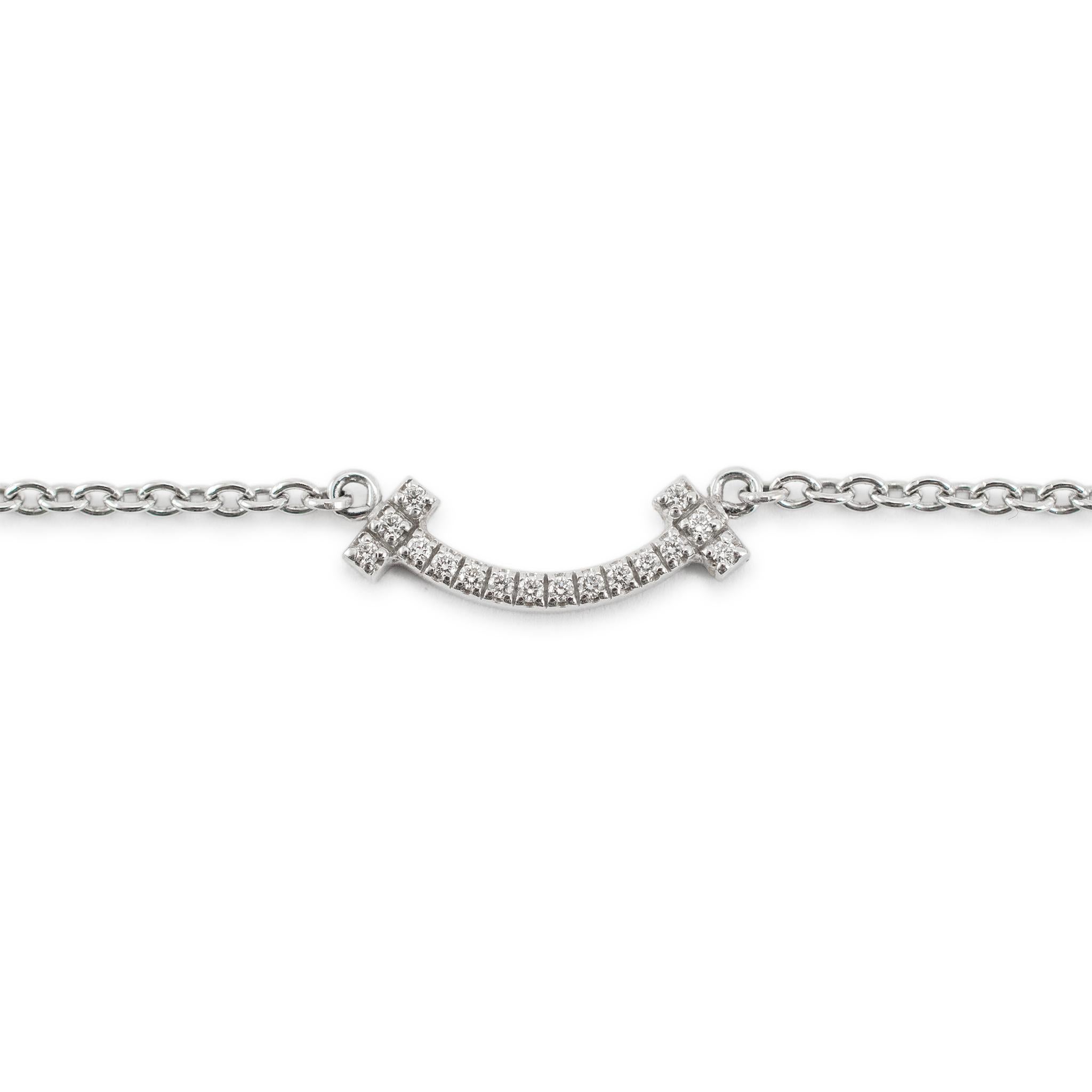Marke: Tiffany & Co. 

Geschlecht: Damen 

Metall Typ: 18K Weißgold

Länge: 6,00 Zoll

Gewicht: 1,61 Gramm

Ein Damenarmband aus 18 Karat Weißgold mit Diamanten. Das Metall wurde getestet und es wurde festgestellt, dass es sich um 18 Karat Weißgold