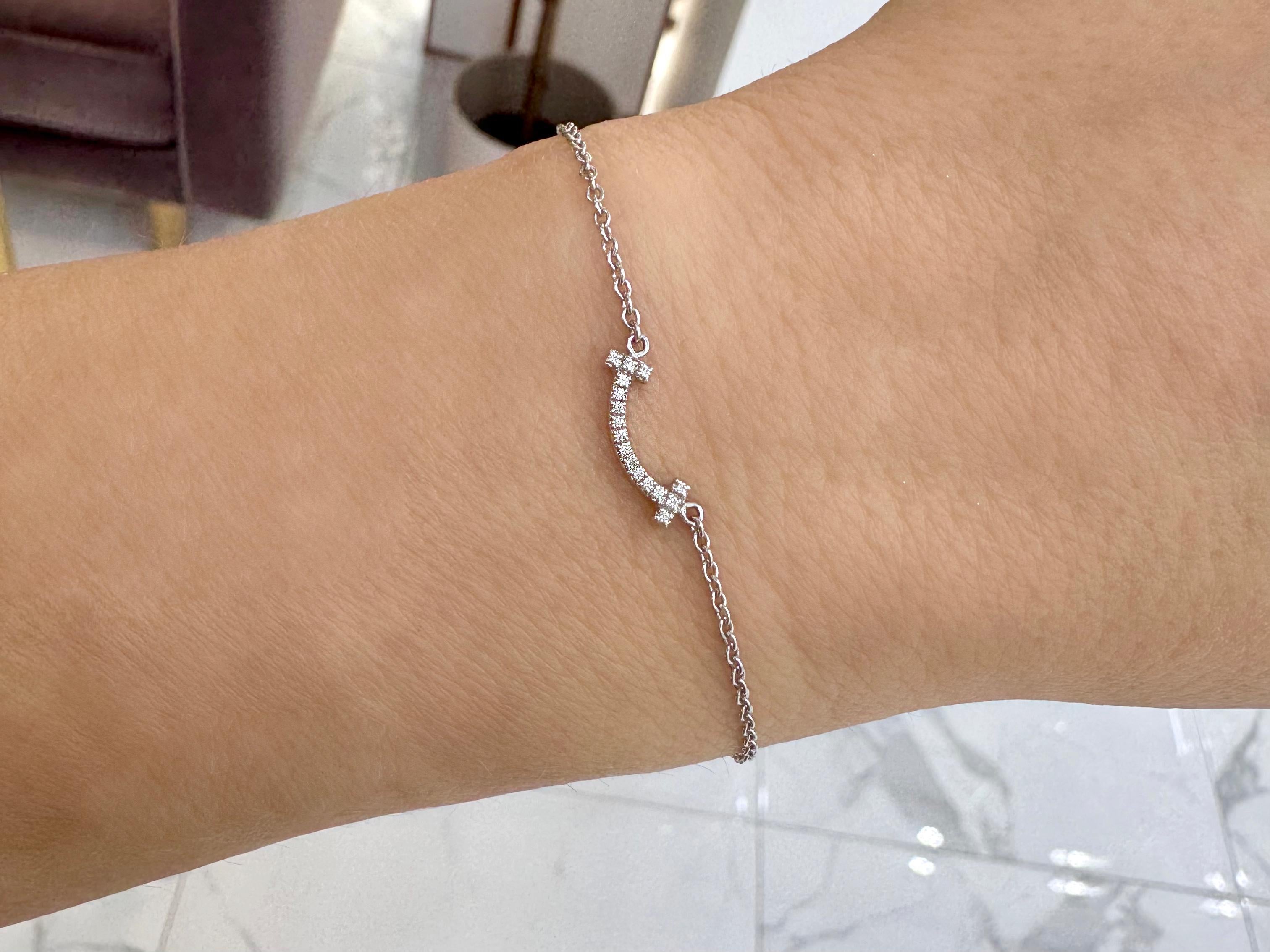 Tiffany & Co. 18 Karat Weißgold Pave Diamant T Smile Mini-Gliederarmband mit Diamanten 2
