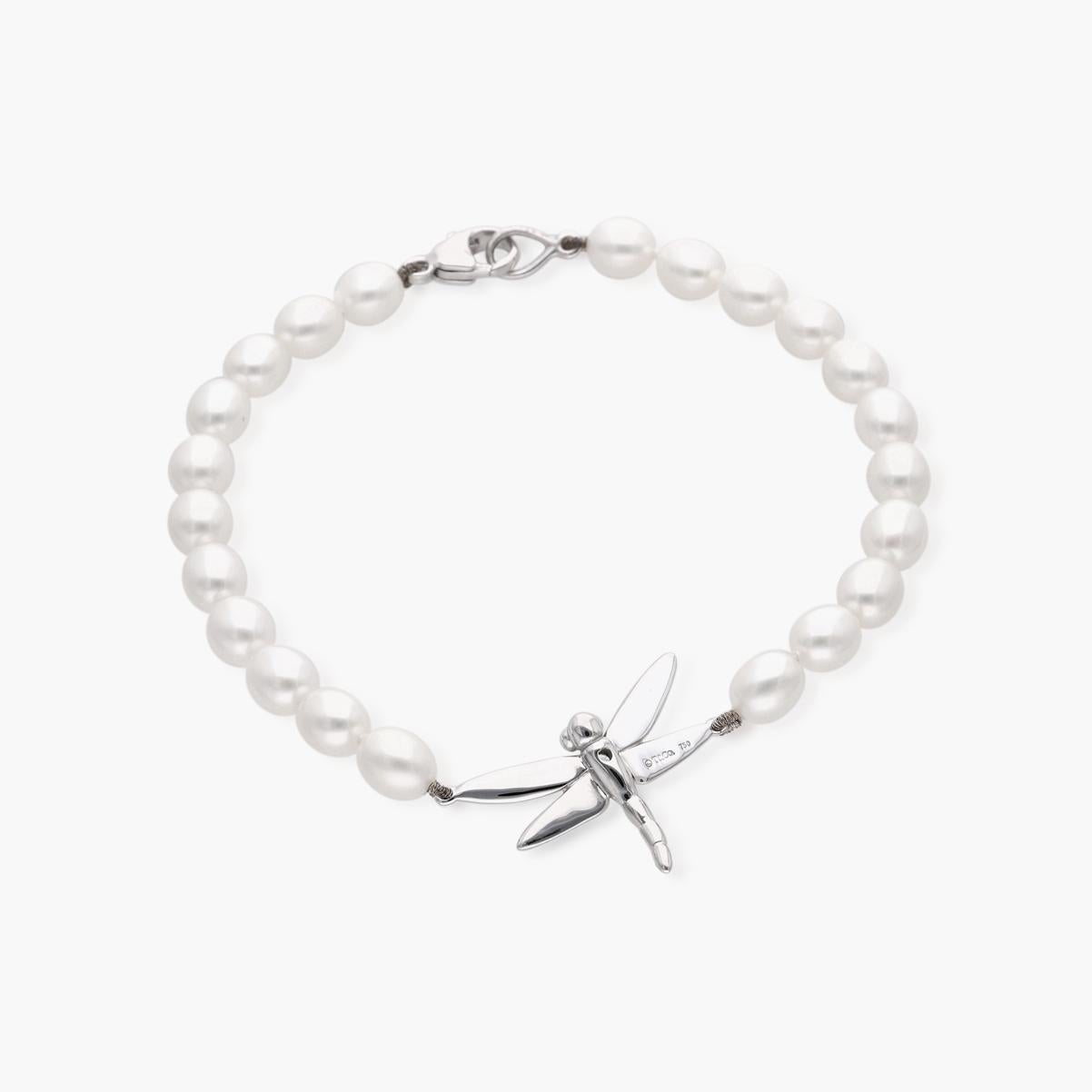 Donna Bracciale Dragonfly con perle e diamanti in oro bianco 18 carati TIFFANY & Co. in vendita