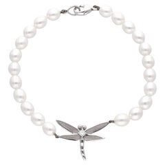 TIFFANY & Co. 18K White Gold Pearl Diamond Dragonfly Bracelet 7.5"