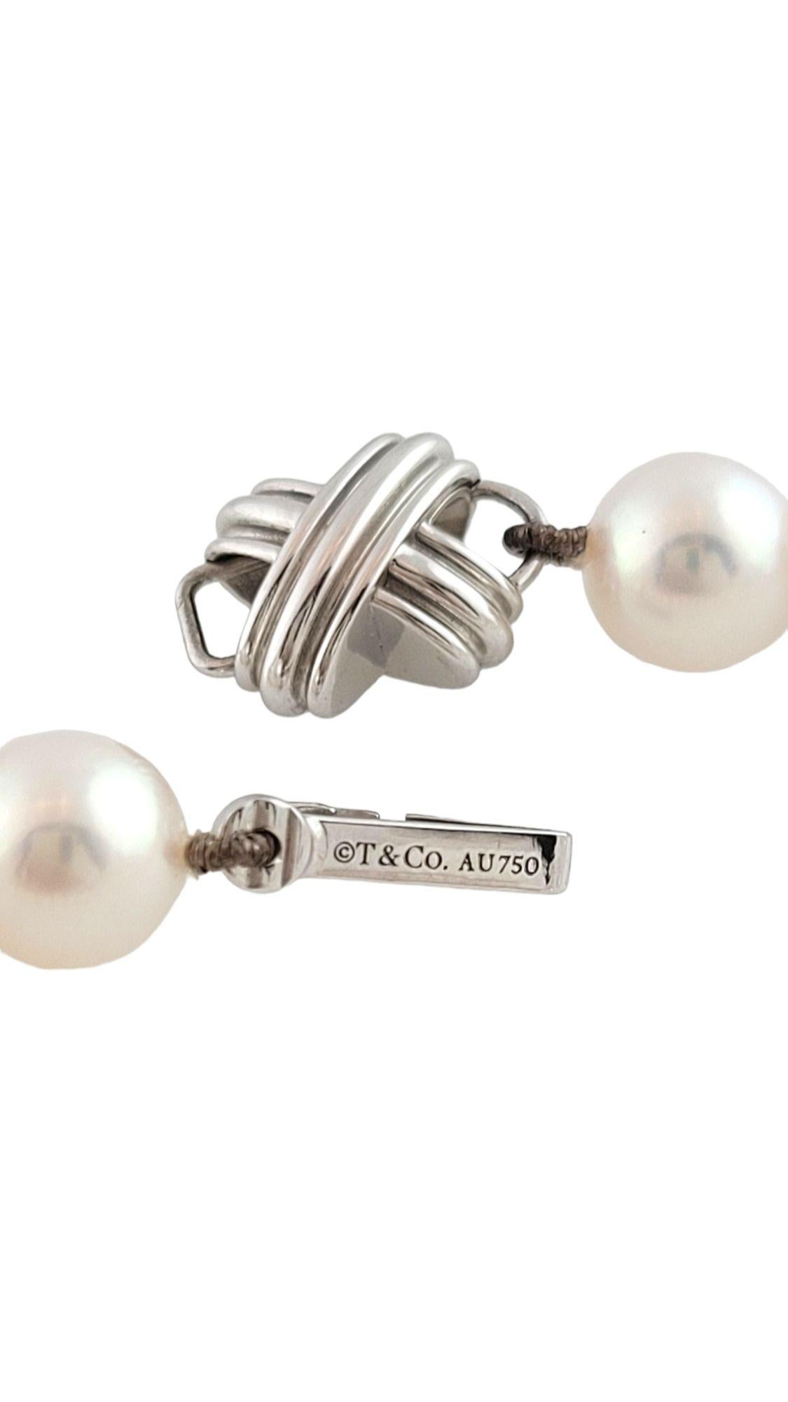 Taille ronde Tiffany & Co. Collier de perles en or blanc 18K 18.5